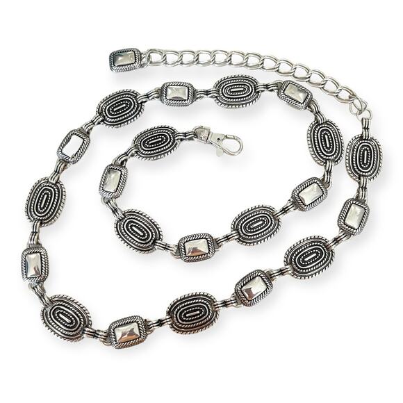 Accessories - Western Silver Chain Link Belt Concho Medallion Adjustable 45in Large Boho
